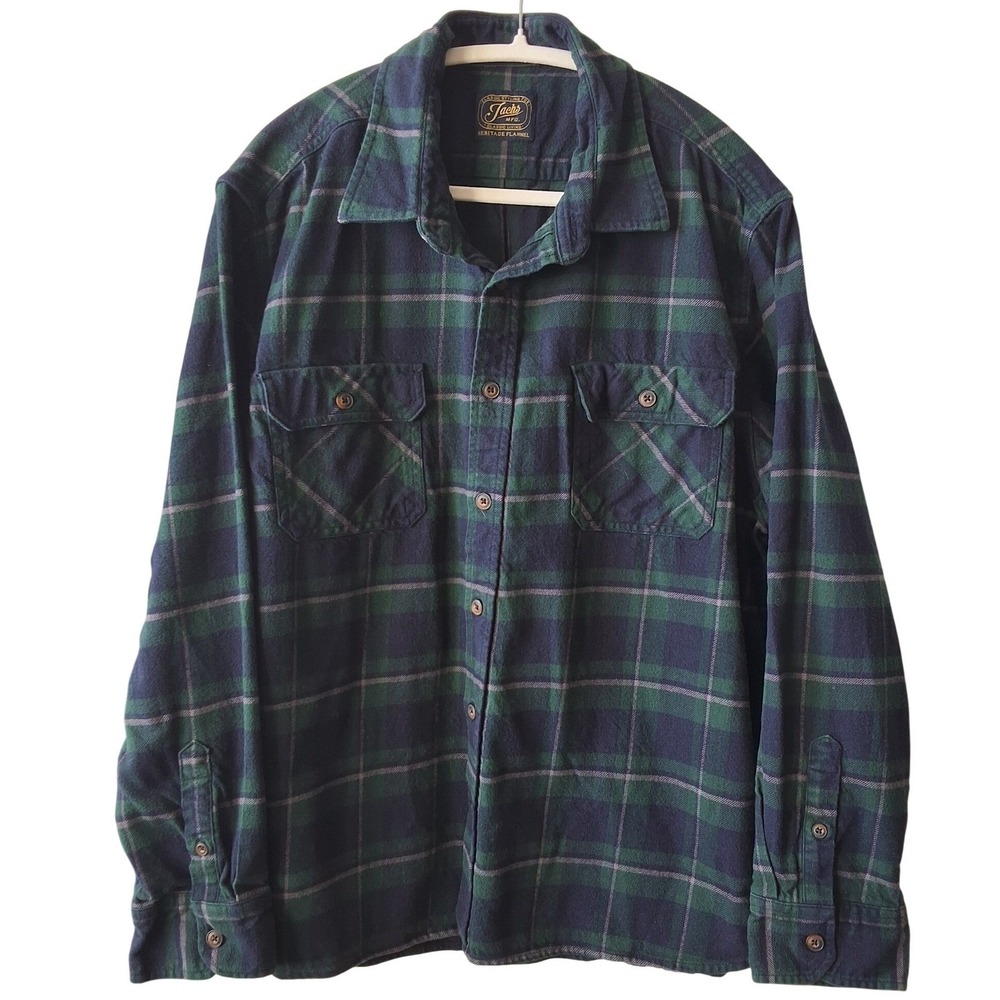 Jachs‎ MFG  Heritage Flannel Shirt Mens XXL Green Blue Plaid Cotton Button Down
